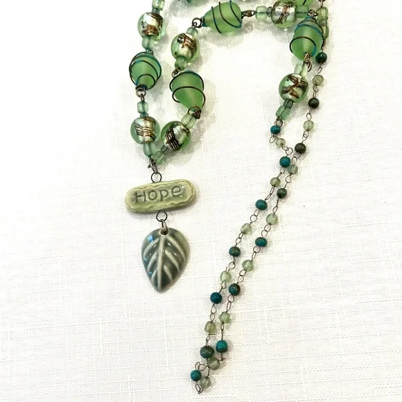 HOPE Handcrafted Glass Bead Necklace in a lovely shade of soft sea glass green - Picture 6 of 7